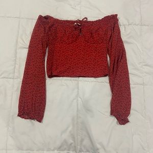Red off the shoulder patterned long sleeve